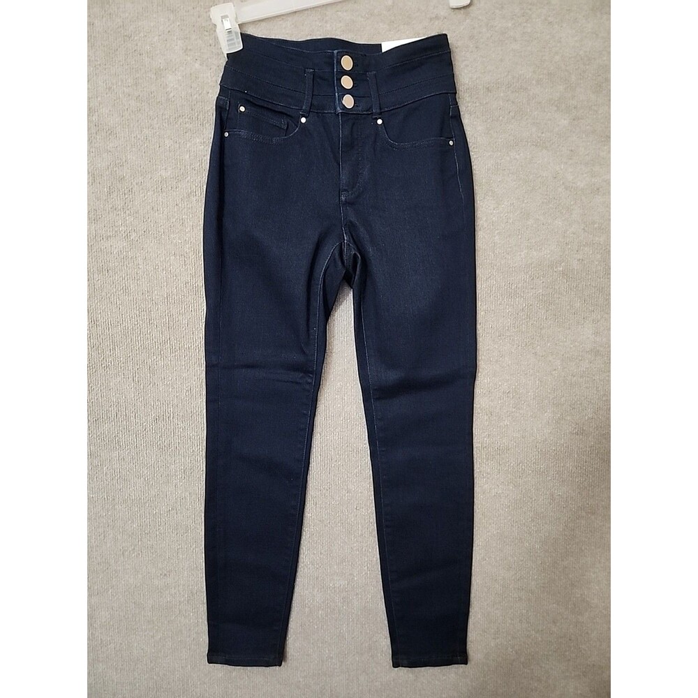 Ann Taylor Curvy Fit Skinny Jeans Womens 0 Petite Blue Dark Wash Stretch NEW